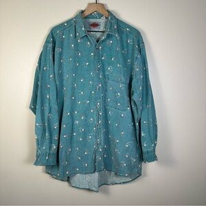 VINTAGE HYSTERIA Size‎ XL Men's Teal Western Cowboy Grandpa Button-Up Shirt